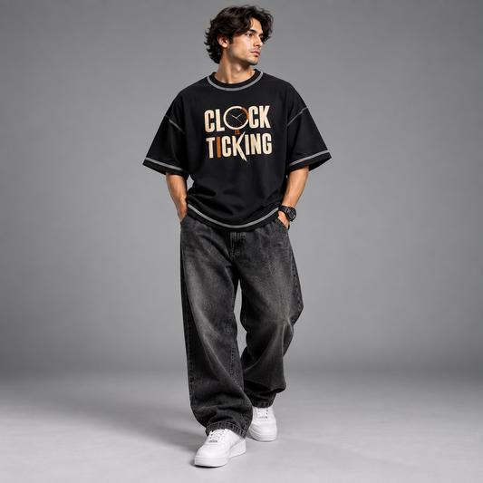 Clock Is Ticking Limited Edition oversized tee front model